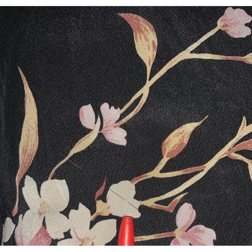 Vtg Y2K Fairy Sheath Silk Dress 14 Floral Black Pink Romantic V Neck Sleeveless - Picture 9 of 9